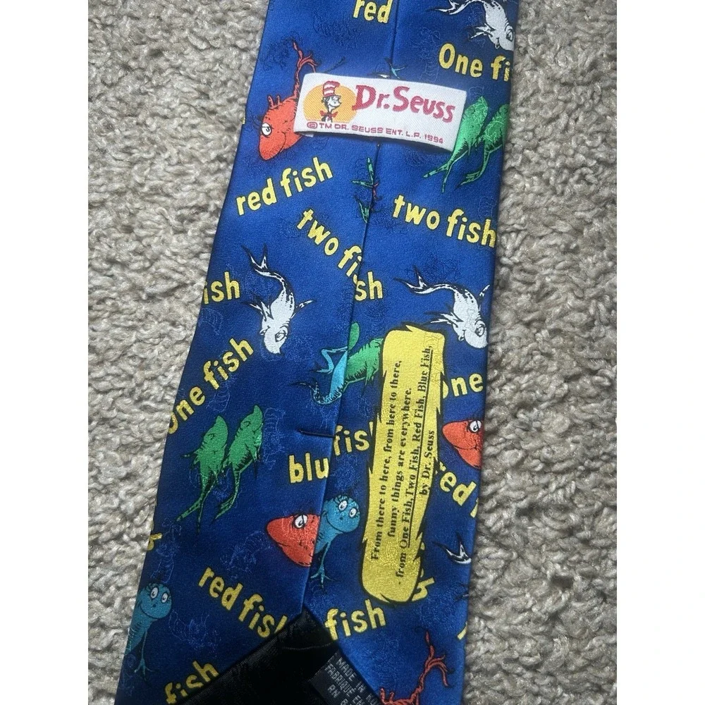 Dr Seuss One Fish Two Fish‎ Blue Tie Teacher Books Read Reading Week School  VTG